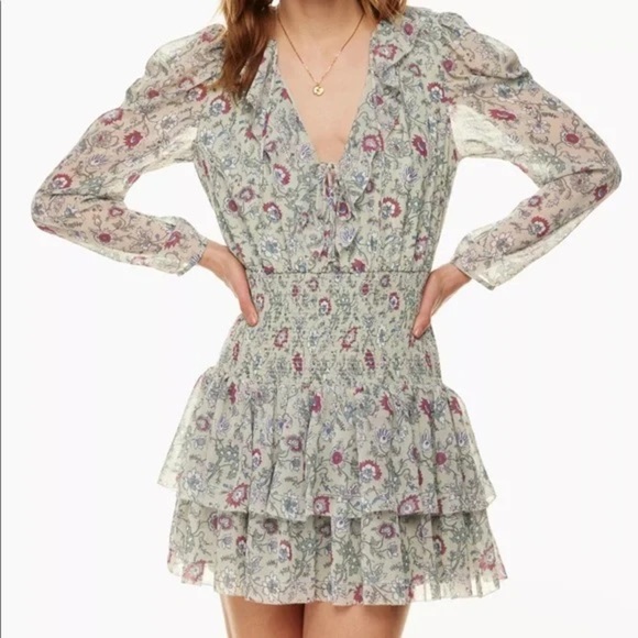 Aritzia Wilfred Poem Dress Floral Print Ruffle Sz L - Picture 12 of 12